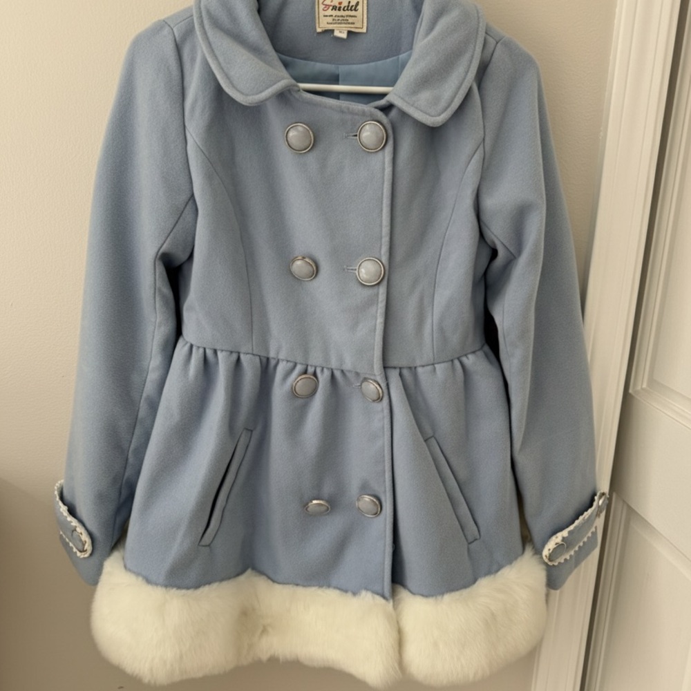 Japanese SNIDEL women’s size large medium double breasted Pea Coat Faux fur